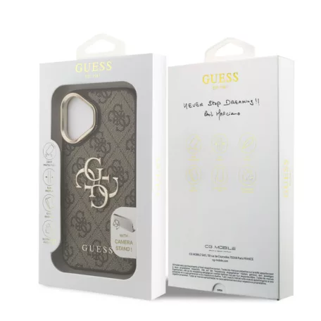 Guess PU 4G Metal Logo Stand Apple iPhone 16 (6.1) hátlapvédő tok barna (GUHCP16SPCS4GP4W)