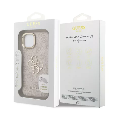 Guess PU 4G Metal Logo Stand Apple iPhone 16 (6.1) hátlapvédő tok pink (GUHCP16SPCS4GP4P)