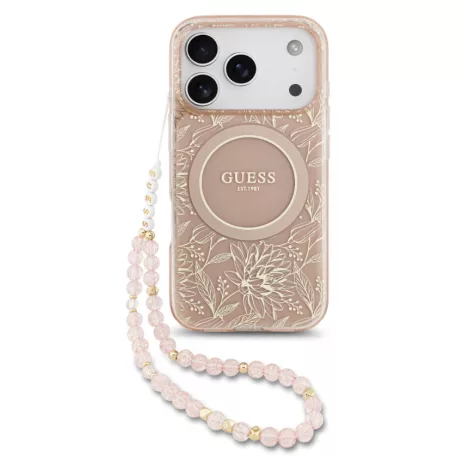 Guess IML FLOWERS MagSafe Apple iPhone 17 Pro Max (6.9) hátlapvédő tok pink (GUHMP17XHCPOFPP)