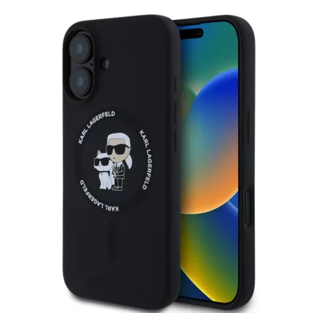Karl Lagerfeld Liquid Silicone Karl and Choupette Apple iPhone 17 (6.3) MagSafe hátlapvédő tok fekete (KLHMP17SSCMKCRHK)