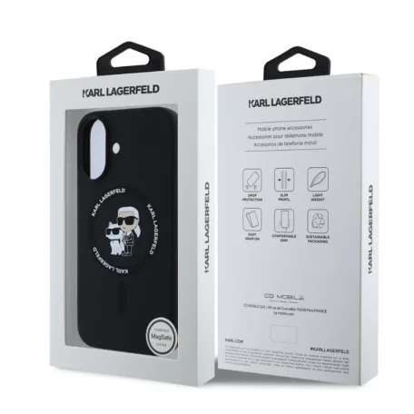 Karl Lagerfeld Liquid Silicone Karl and Choupette Apple iPhone 17 (6.3) MagSafe hátlapvédő tok fekete (KLHMP17SSCMKCRHK)