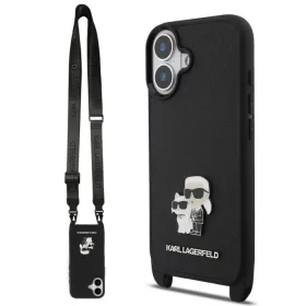   Karl Lagerfeld Crossbody Popruh Metal Karl and Choupette Apple iPhone 17 (6.3) hátlapvédő tok fekete (KLHCP17SSAKCPBK)