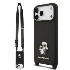   Karl Lagerfeld Crossbody Popruh Metal Karl and Choupette Apple iPhone 17 Pro Max (6.9) hátlapvédő tok fekete (KLHCP17XSAKCPBK)