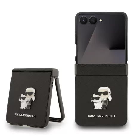Karl Lagerfeld PU Saffiano Karl and Choupette Samsung F766B Galaxy Z Flip 7 hátlapvédő tok fekete (KLHCZF7SAPKCNPK)