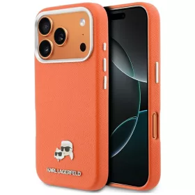   Karl Lagerfeld PU Saffiano Karl and Choupette Head MagSafe Apple iPhone 17 Pro hátlapvédő tok narancssárga (KLHMP17L6PFKCLO)