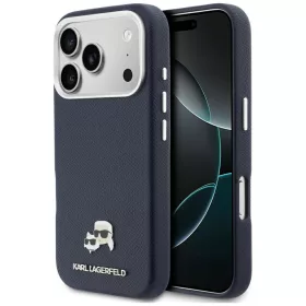   Karl Lagerfeld PU Saffiano Karl and Choupette Head MagSafe Apple iPhone 17 Pro Max hátlapvédő tok sötétkék (KLHMP17X6PFKCLB)