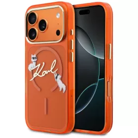   Karl Lagerfeld IML Choupette Sketch Logo MagSafe Apple iPhone 17 Pro Max hátlapvédő tok narancssárga (KLHMP17X5HKSCAO)