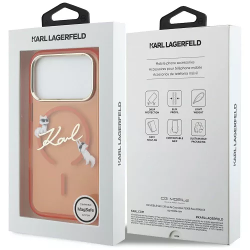 Karl Lagerfeld IML Choupette Sketch Logo MagSafe Apple iPhone 17 Pro Max hátlapvédő tok narancssárga (KLHMP17X5HKSCAO)