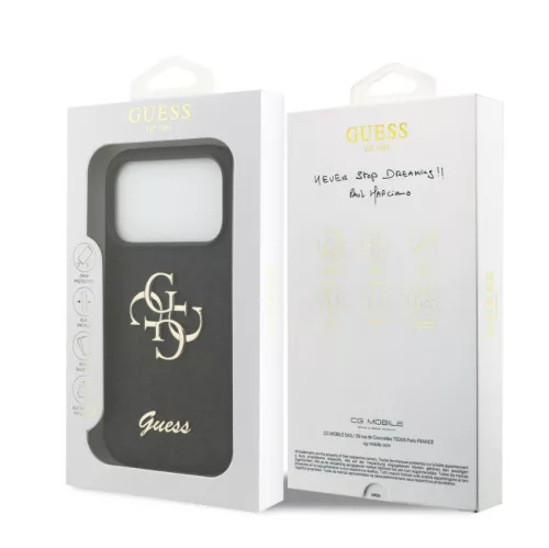 Guess PU Fixed Glitter Apple iPhone 18 Pro hátlapvédő tok fekete (GUHCP18LHG4SGK)