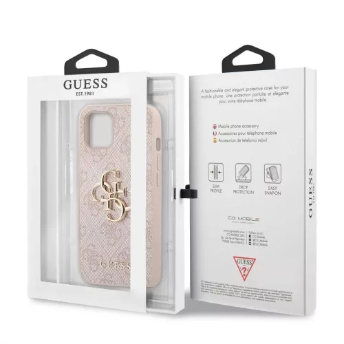 Guess Apple iPhone 18 Pro PU 4G Metal Logo hátlapvédő tok pink (GUHCP18L4GMGPI)