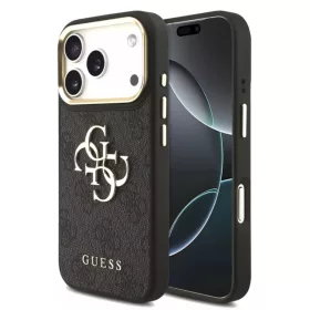   Guess Apple iPhone 18 Pro PU Leather 4G Metal Logo Gold Frame hátlapvédő tok fekete (GUHCP18L4GMGCGR)