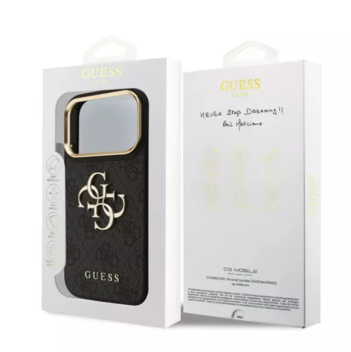 Guess Apple iPhone 18 Pro PU Leather 4G Metal Logo Gold Frame hátlapvédő tok fekete (GUHCP18L4GMGCGR)