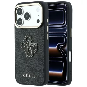   Guess PU 4G Resin Logo Gold Frame Apple iPhone 18 Pro Max hátlapvédő tok fekete (GUHCP18X6P4SRMLK)