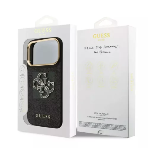 Guess PU 4G Resin Logo Gold Frame Apple iPhone 18 Pro Max hátlapvédő tok fekete (GUHCP18X6P4SRMLK)