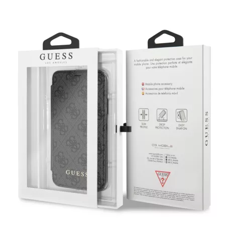 Guess Apple iPhone X / XS 4G oldalra nyíló könyv tok szürke (GUFLBKPXGF4GG)