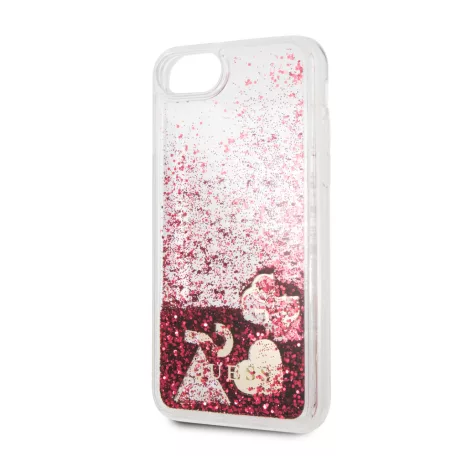 Guess Apple iPhone 7 / 8 / SE2 / SE3 (4.7) New Glitter Hearts hátlapvédő tok piros (GUHCI8GLHFLRA)