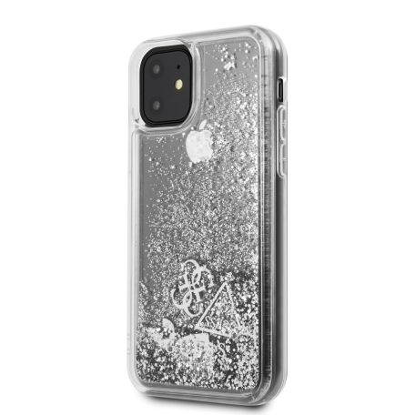 Guess Apple iPhone 11 (6.1) 2019 Glitter Hearts hátlapvédő tok ezüst (GUHCN61GLHFLSI)