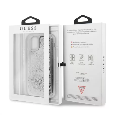 Guess Apple iPhone 11 (6.1) 2019 Glitter Hearts hátlapvédő tok ezüst (GUHCN61GLHFLSI)