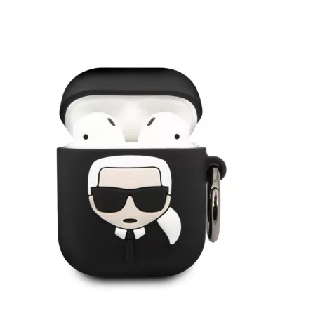 Karl Lagerfeld Apple AirPods 1/2 szilikon tok fekete (KLACCSILKHBK)