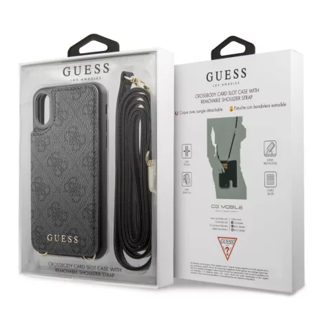 Guess Apple iPhone X / XS Crossbody Cardslot hátlapvédő tok szürke (GUHCPXCB4GG)