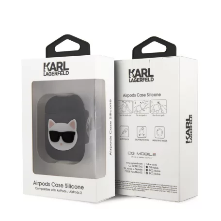 Karl Lagerfeld Choupette Apple AirPods 1/2 szilikon tok fekete (KLACA2SILCHBK)