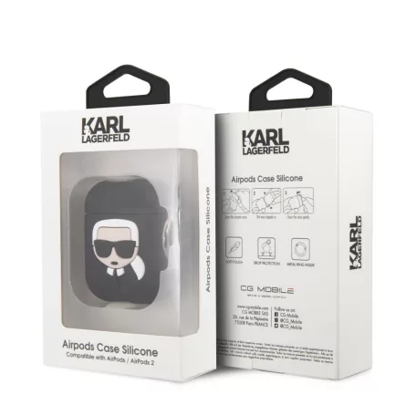 Karl Lagerfeld Choupette Apple AirPods 1/2 szilikon tok fekete (KLACA2SILCHBK)
