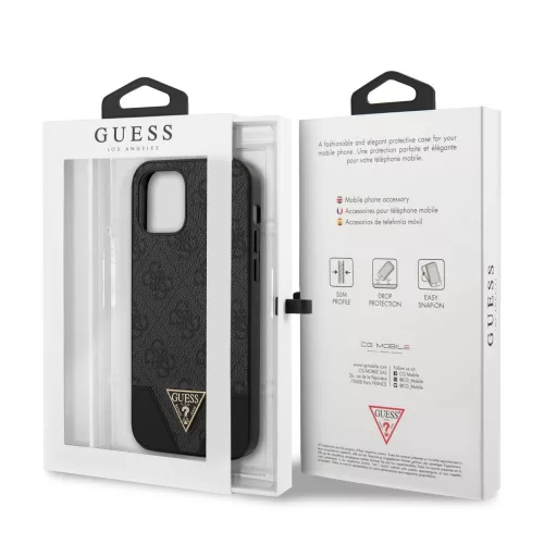 Guess Apple iPhone 12 / 12 Pro 2020 (6.1) 4G Triangle hátlapvédő tok szürke (GUHCP12MPU4GHBK)