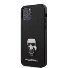   Karl Lagerfeld Apple iPhone 12 / 12 Pro 2020 (6.1) Saffiano Iconic hátlapvédő tok fekete (KLHCP12MIKMSBK)