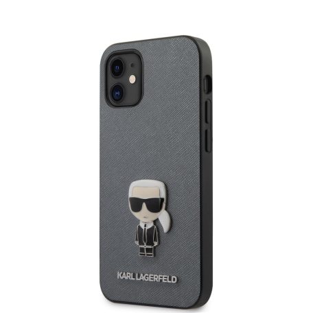 Karl Lagerfeld Apple iPhone 12 Mini 2020 (5.4) Saffiano Iconic hátlapvédő tok ezüst (KLHCP12SIKMSSL)