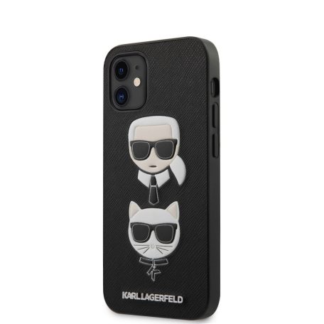 Karl Lagerfeld and Choupette Apple iPhone 12 Mini 2020 (5.4) Saffiano K&C Heads hátlapvédő tok fekete (KLHCP12SSAKICKCBK)
