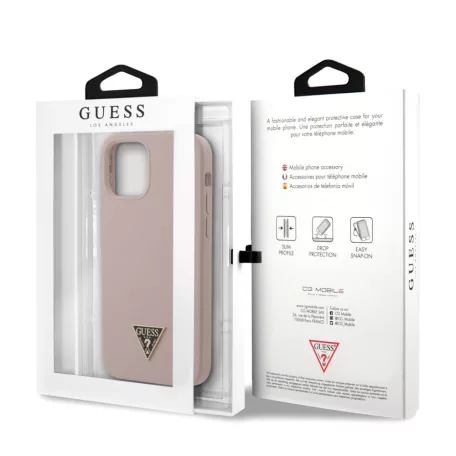 Guess Apple iPhone 12 / 12 Pro 2020 (6.1) Metal Triangle hátlapvédő tok Light Pink (GUHCP12MLSTMLP)