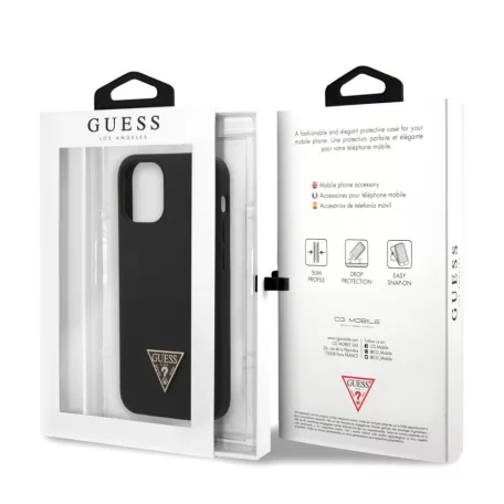Guess Apple iPhone 12 Mini 2020 (5.4) Metal Triangle hátlapvédő tok fekete (GUHCP12SLSTMBK)