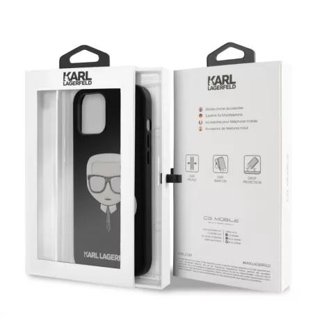 Karl Lagerfeld Apple iPhone 12 Pro Max 2020 (6.7) Glitter Head hátlapvédő tok fekete (KLHCP12LGLBK)