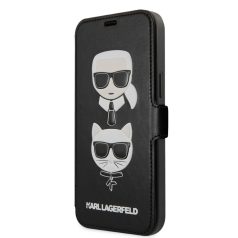   Karl Lagerfeld and Choupette Apple iPhone 12 / 12 Pro 2020 (6.1) oldalra nyíló könyv tok fekete (KLFLBKSP12MFKICKC)