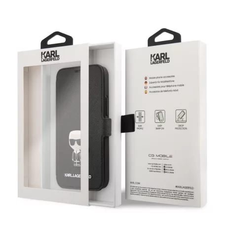 Karl Lagerfeld Apple iPhone 12 Pro Max 2020 (6.7) oldalra nyíló könyv tok fekete (KLFLBKSP12LFKICKC)