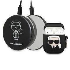   Karl Lagerfeld Apple AirPods 1/2 szilikon tok fekete külső akkumulátorral (KLBPPBOA2K)