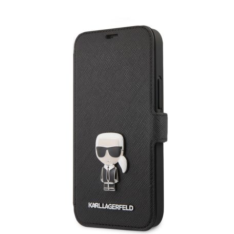 Karl Lagerfeld Apple iPhone 12 Mini 2020 (5.4) Saffiano Iconic oldalra nyíló könyv tok fekete (KLFLBKP12SIKMSBK)