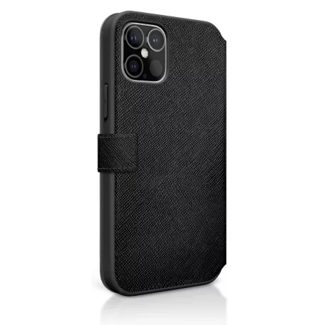 Karl Lagerfeld and Choupette Apple iPhone 12 / 12 Pro 2020 (6.1) oldalra nyíló könyv tok fekete (KLFLBKP12MSAKICKCBK)