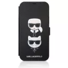 Karl Lagerfeld and Choupette Apple iPhone 12 / 12 Pro 2020 (6.1) oldalra nyíló könyv tok fekete (KLFLBKP12MSAKICKCBK)