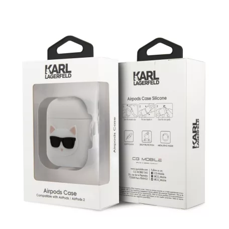 Karl Lagerfeld Choupette Apple AirPods 1/2 szilikon tok fehér (KLACA2SILCHWH)