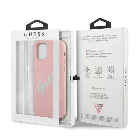 Guess Apple iPhone 12 / 12 Pro 2020 (6.1) Silicone Vintage Green Script hátlapvédő tok pink (GUHCP12MLSVSPG)