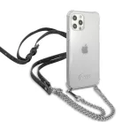 Guess Apple iPhone 12 / 12 Pro 2020 (6.1) PC Silver 4G Chain and Script hátlapvédő tok átlátszó (GUHCP12MKC4GSSI)