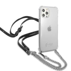   Guess Apple iPhone 12 / 12 Pro 2020 (6.1) PC Silver 4G Chain and Script hátlapvédő tok átlátszó (GUHCP12MKC4GSSI)