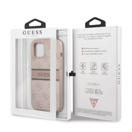 Guess Apple iPhone 12 / 12 Pro 2020 (6.1) PU 4G Printed Stripe hátlapvédő tok pink (GUHCP12M4GDPI)