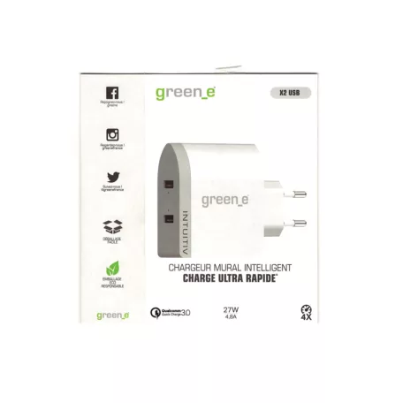 Green_e Intuitive Station Qualcomm Quick charge 3.0 hálózati töltő 2x USB-A csatlakozóval, 3A 27W
