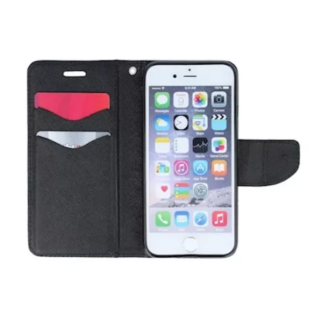 Fancy Samsung A600 Galaxy A6 (2018) oldalra nyíló mágneses könyv tok szilikon belsővel arany - fekete