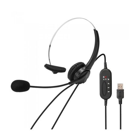 Astrum HS760 Call center USB headphone with flexible noise-isolating microphone and soft leather earcups