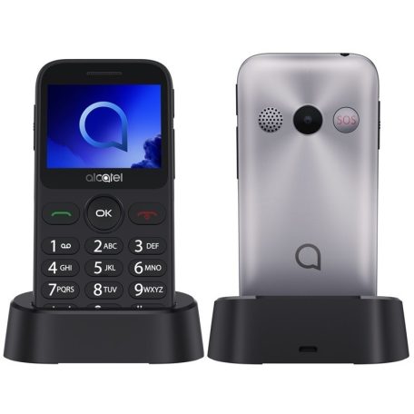 Alcatel 2019G nagygombos mobiltelefon, kártyafüggetlen, fm rádiós fekete / ezüst