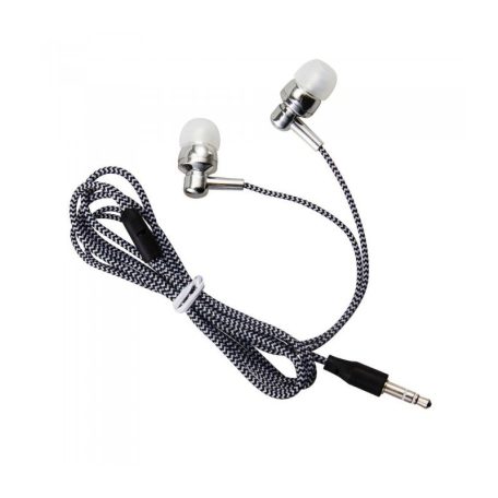 Astrum EB250 universal 3,5mm jack silver stereo headset with microphone, braided cord, extra deep bass, premium sound quality