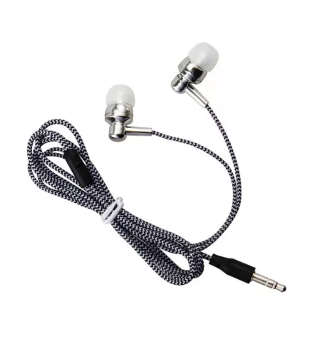 Astrum EB250 univerzális 3,5mm jack ezüst sztereó headset mikrofonnal, szövetbevonatos kábellel, extra mély, prémium hangzással